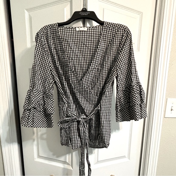Checkered Wrap Blouse - Picture 1 of 3